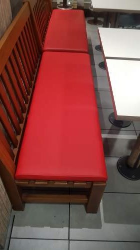 After photo of a red leather bench